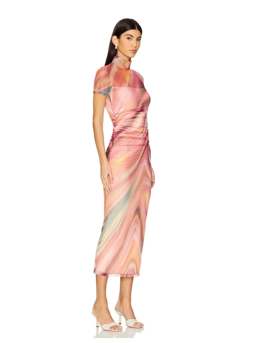 Amanda Uprichard Marble-Print Midi Dress in Pink and Peach - Picture 10 of 12